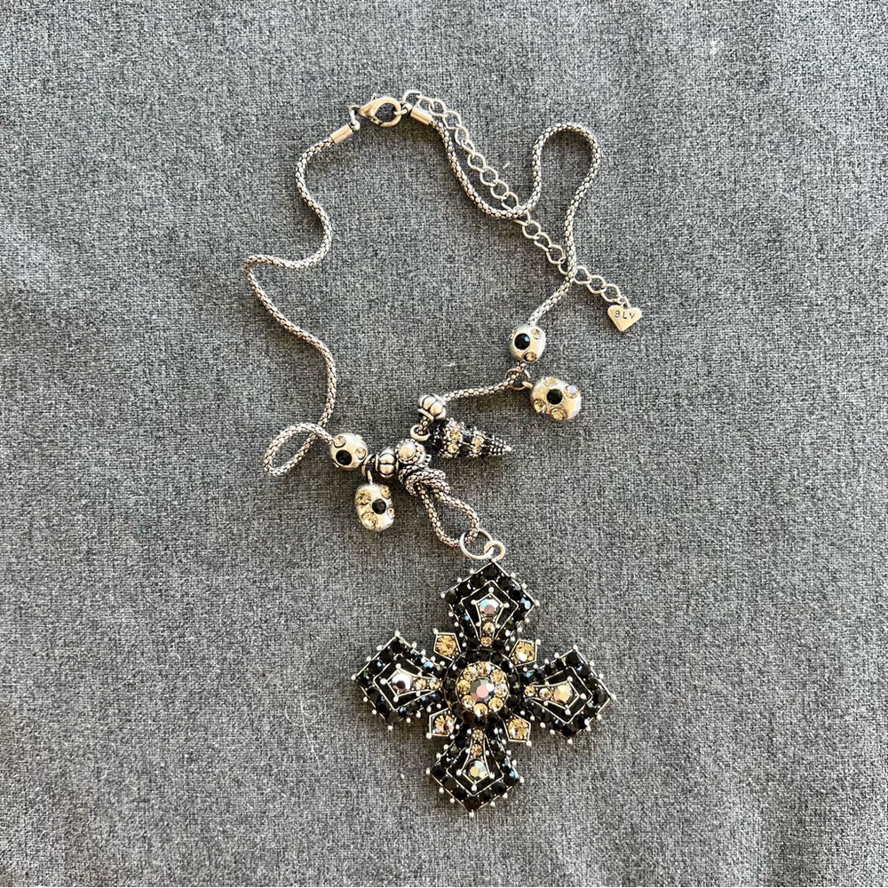 Chic Silver and Black Cross Pendant Necklace